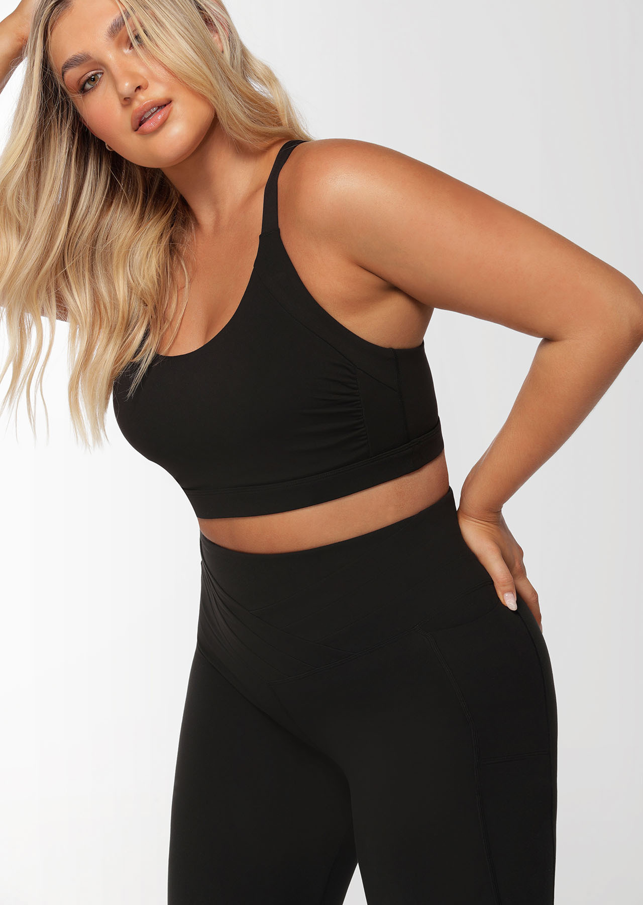 Gathered Panel Sports Bra, Black