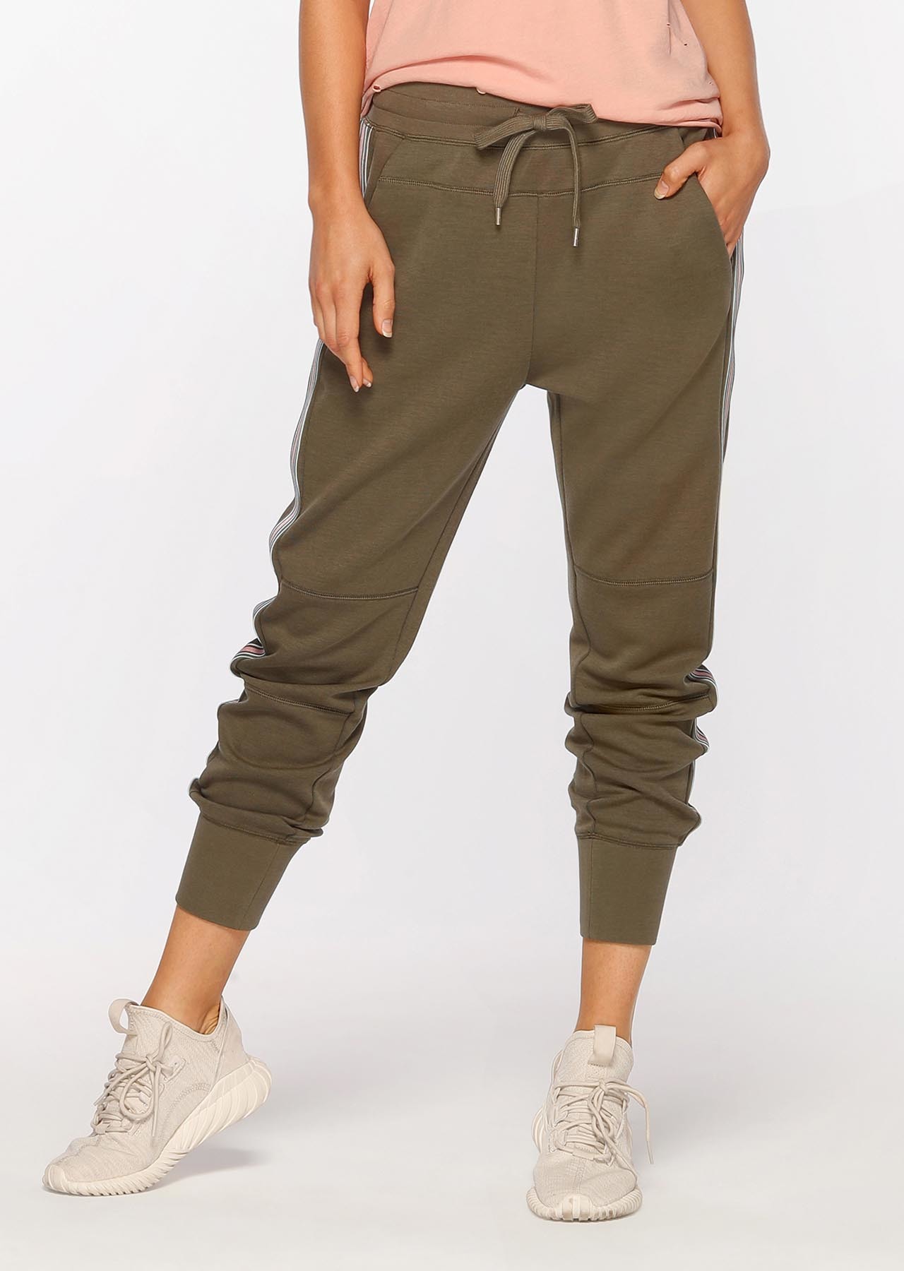 Athleisure Active Stripe Pant | Pale Olive | Lorna Jane NZ